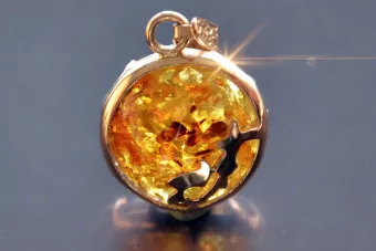 Vintage rose 14k 585 gold amber pendant vpab001